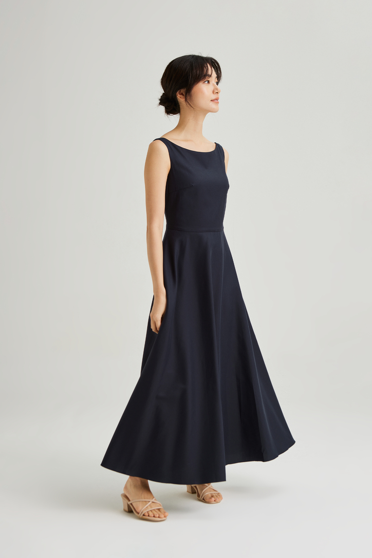 Viscose Boat-Neck Maxi Dress