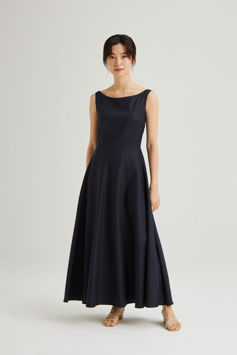 Viscose Boat-Neck Maxi Dress