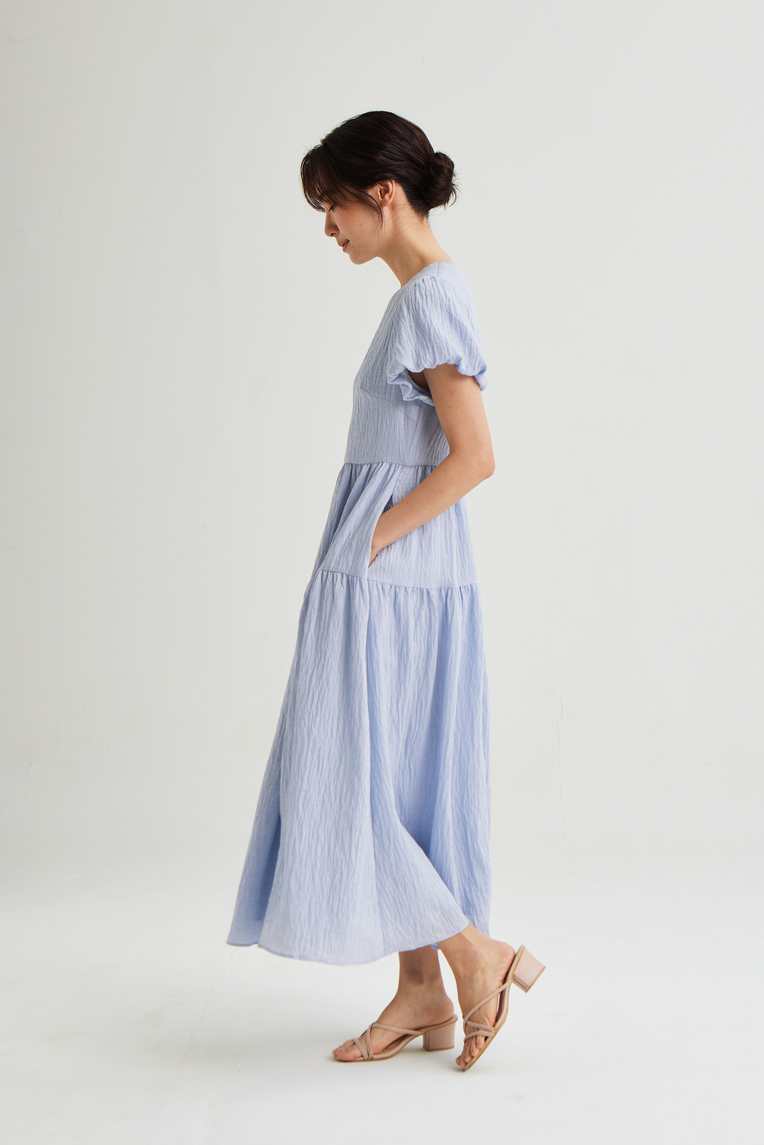 Textured Viscose Puff-Sleeve Dress