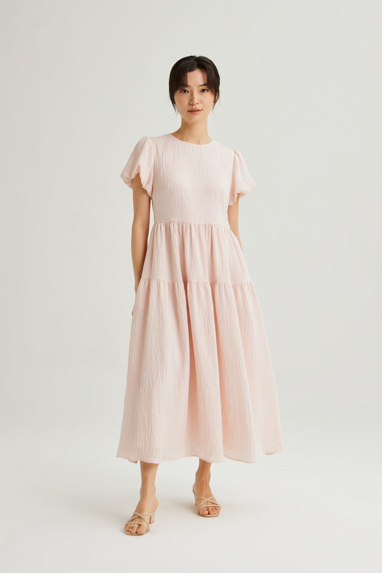 Textured Viscose Puff-Sleeve Dress