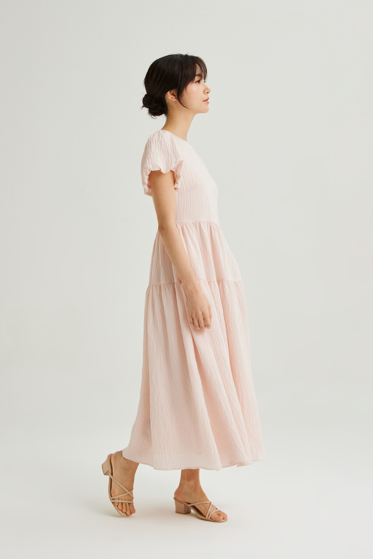 Textured Viscose Puff-Sleeve Dress