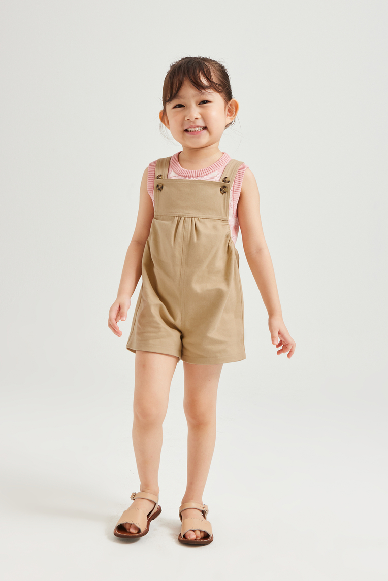 Gathered Cotton Twill Romper