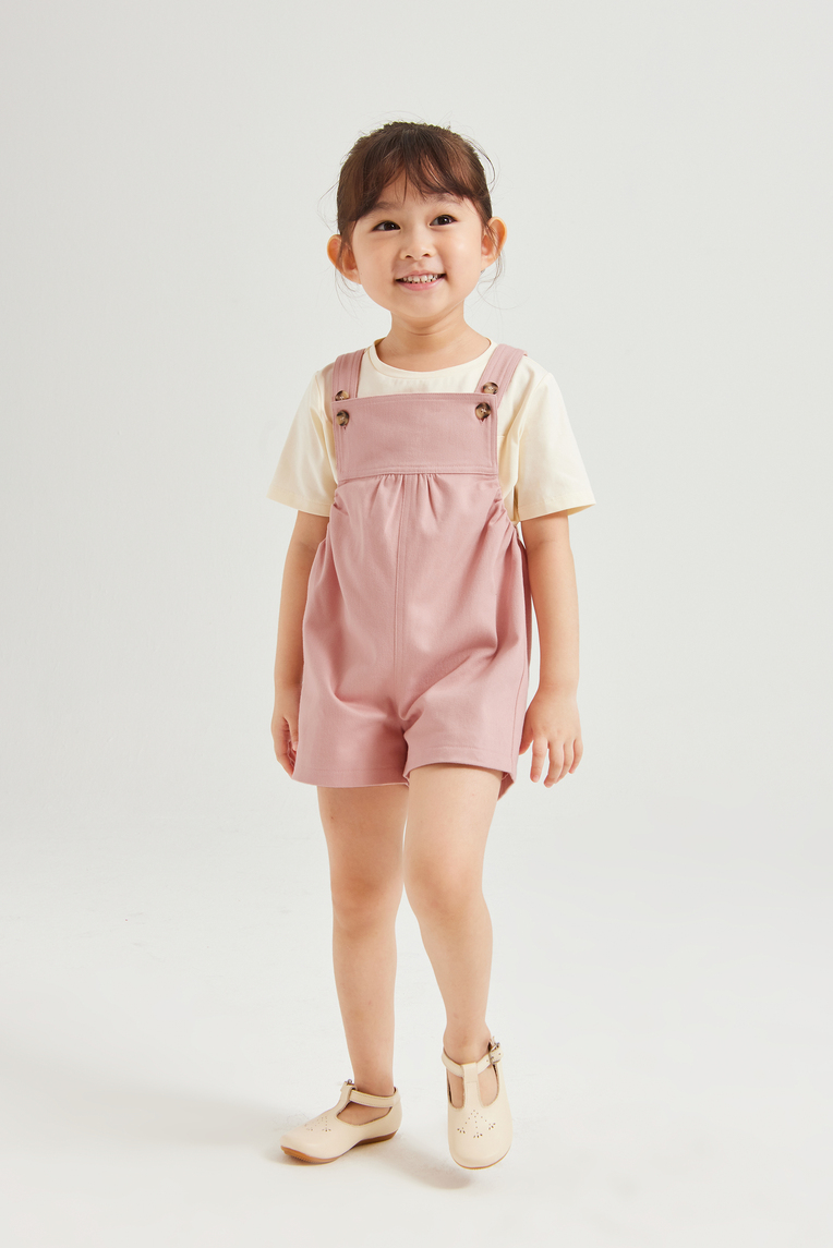 Gathered Cotton Twill Romper