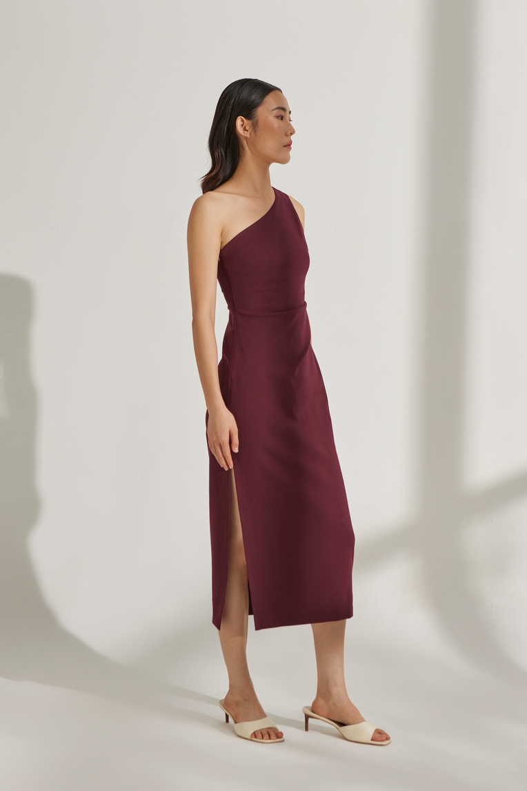 One-Shoulder Jersey Pleat Dress