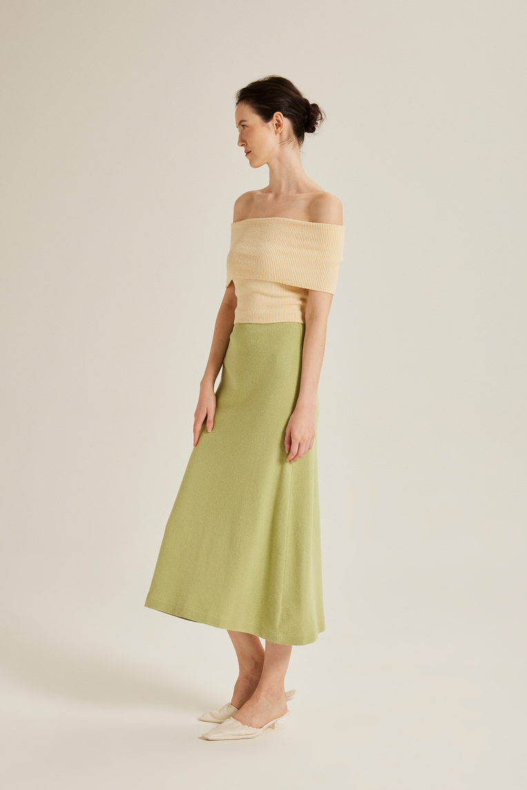 Off-Shoulder Bouclé Knit Top