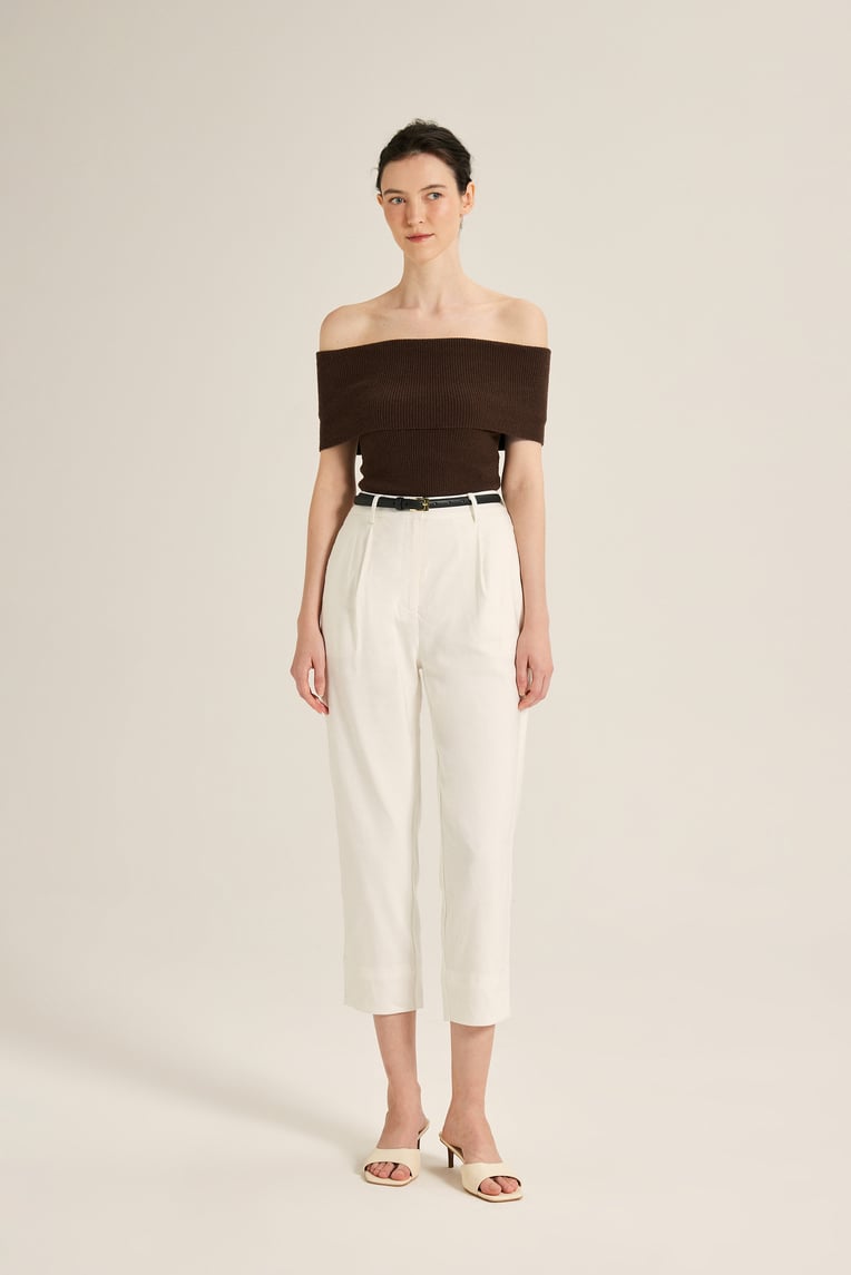 Off-Shoulder Bouclé Knit Top