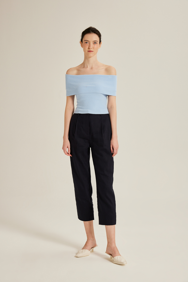 Off-Shoulder Bouclé Knit Top