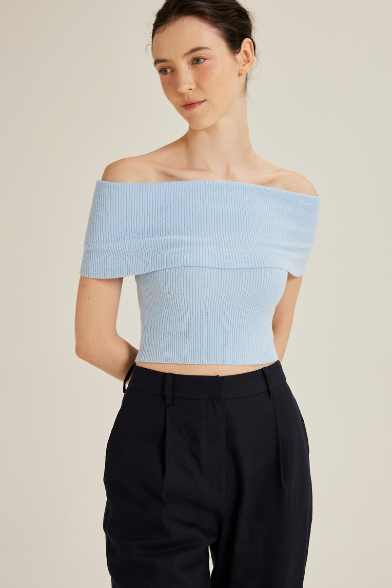 Off-Shoulder Bouclé Knit Top