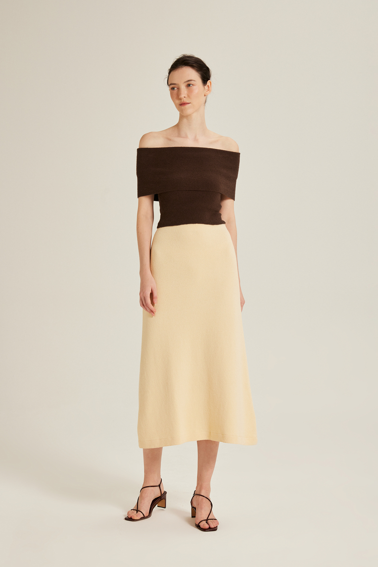 Bouclé Knit Midi Slip Skirt