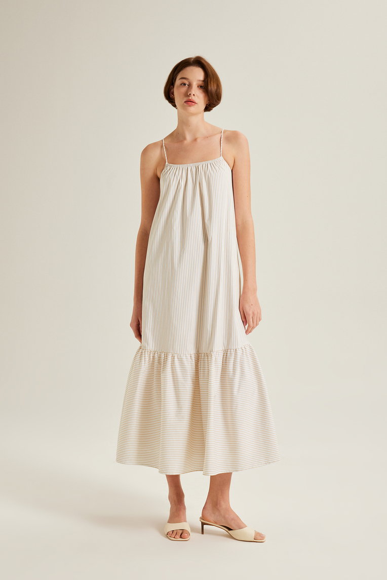 Striped Gathered Maxi Tent Dress