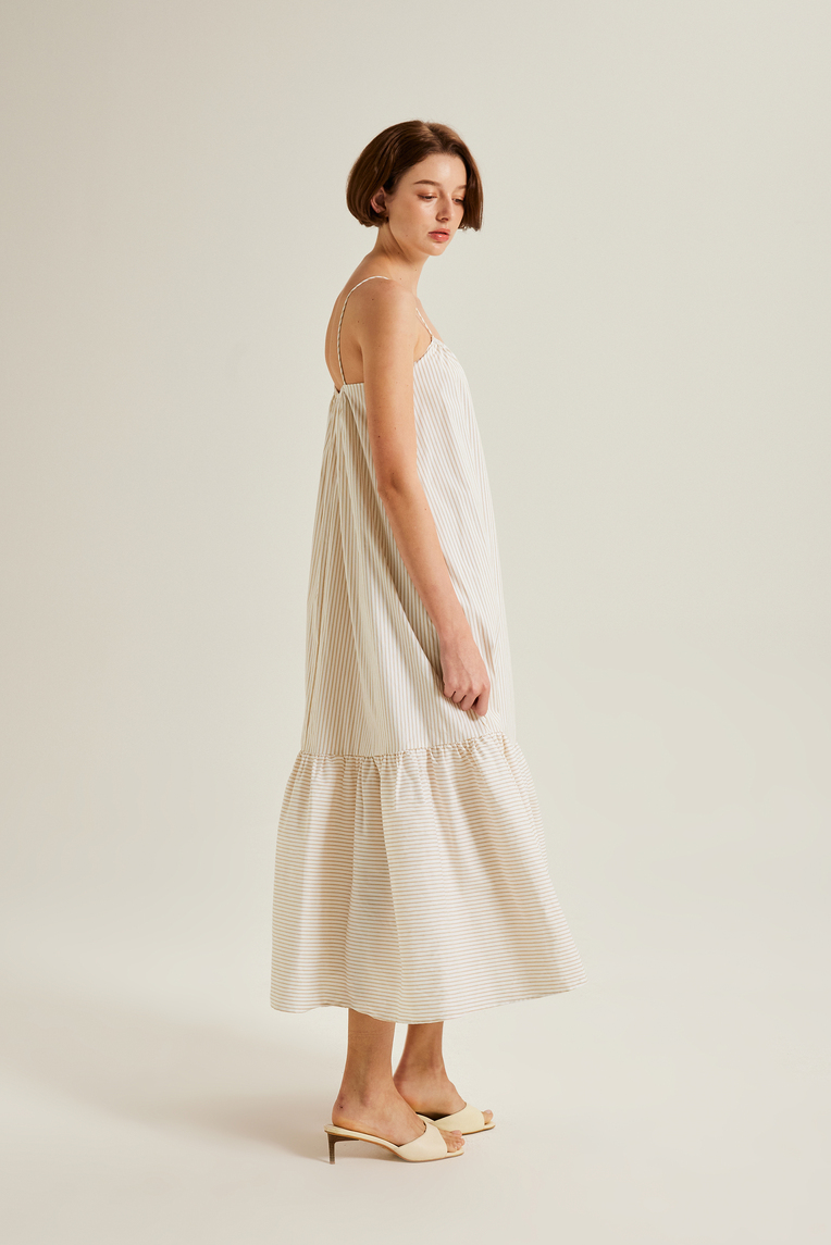 Striped Gathered Maxi Tent Dress