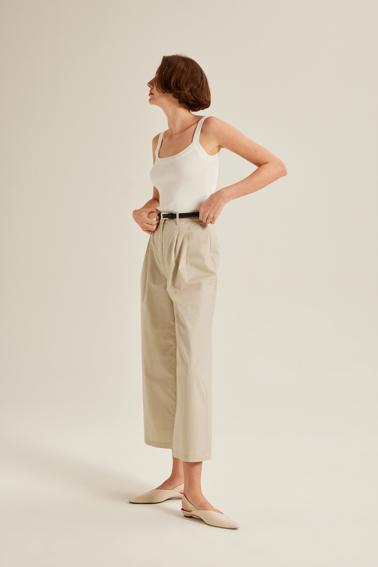 Double Pleat Cotton Pants