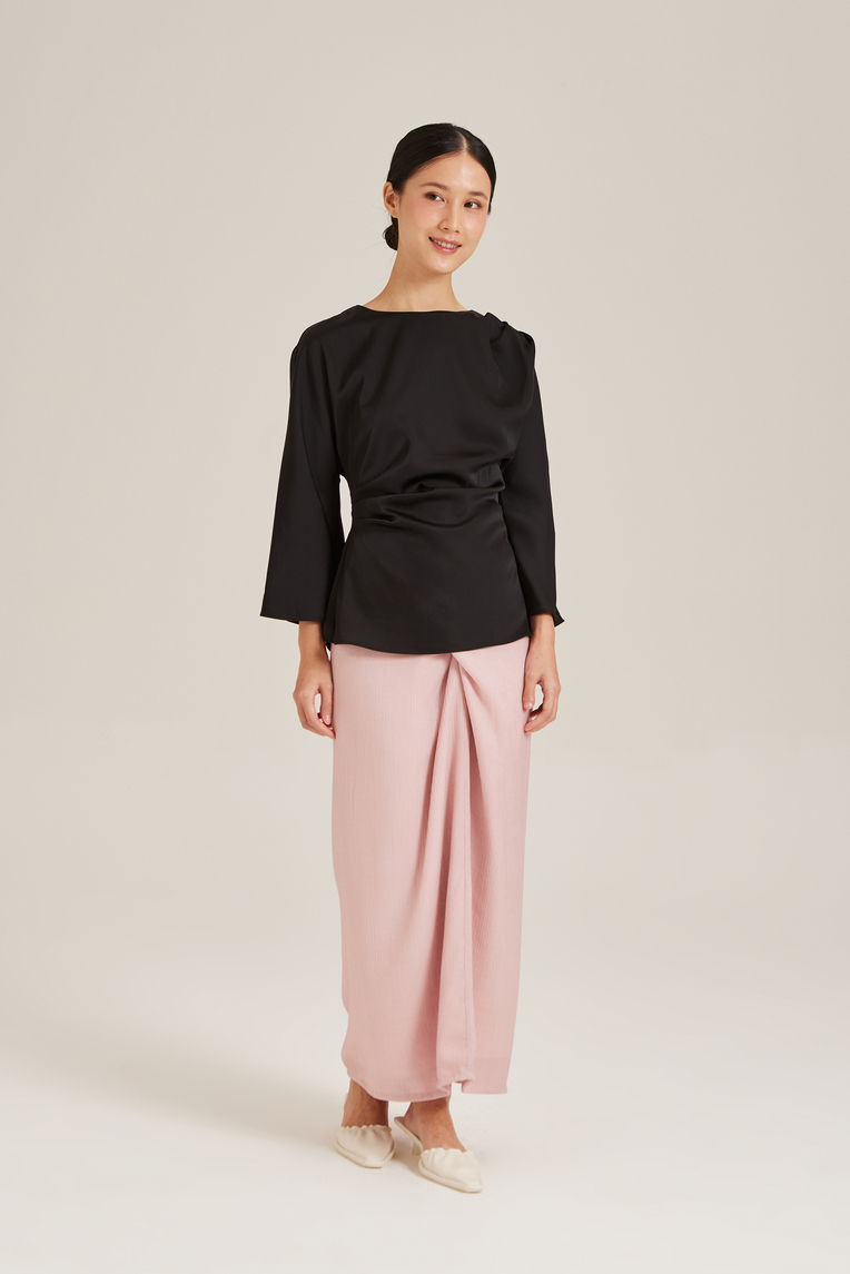 Satin Drape Long-Sleeve Top