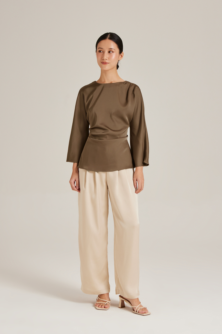 Satin Drape Long-Sleeve Top