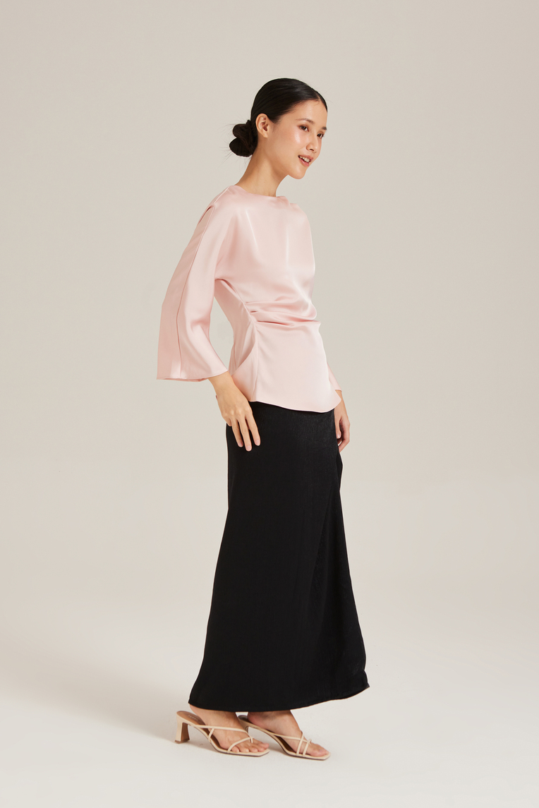 Satin Drape Long-Sleeve Top