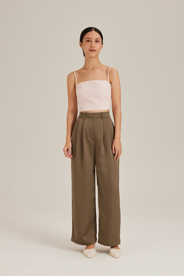 Double Pleat Satin Pants
