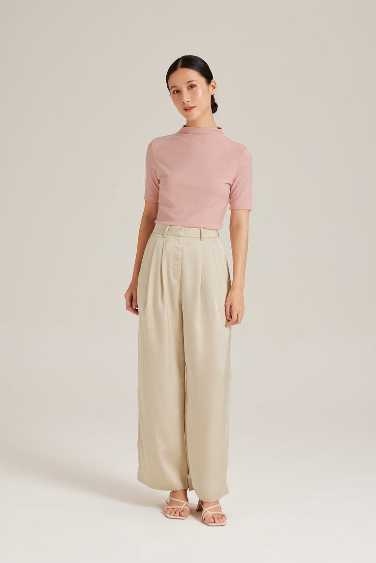 Double Pleat Satin Pants