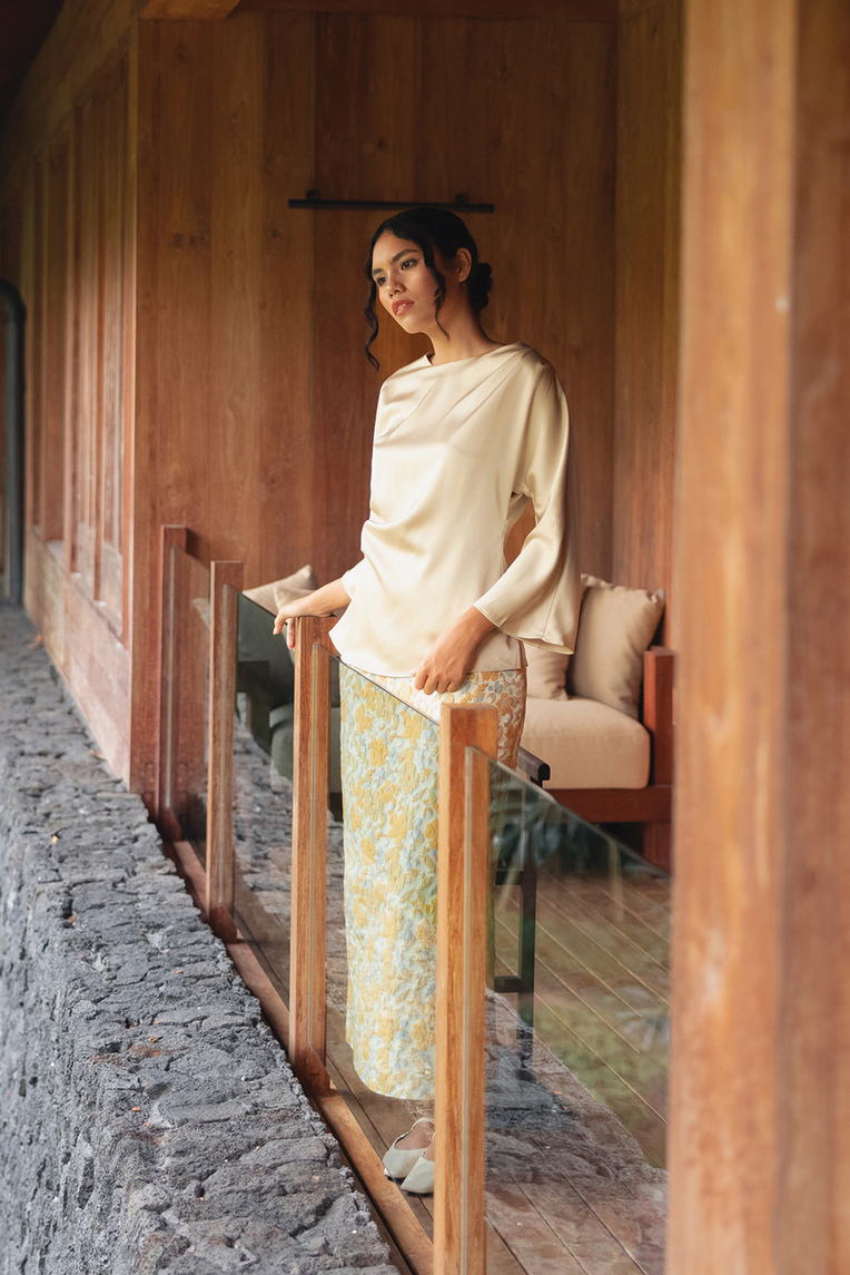 Satin Drape Long-Sleeve Top