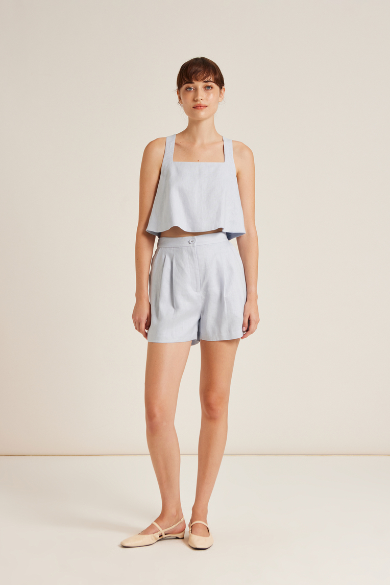 Square-Neck Linen Halter Top