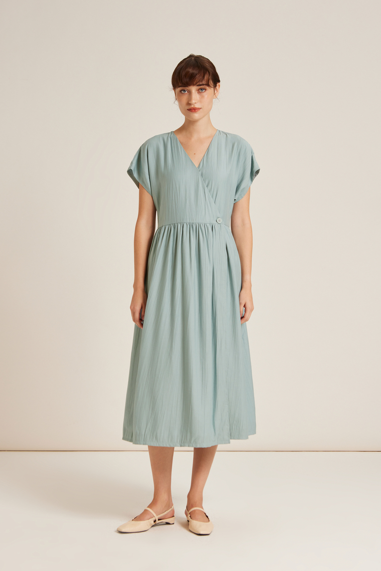 [Online Exclusive] Textured Rayon Wrap Dress