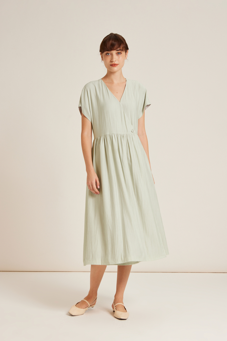 [Online Exclusive] Textured Rayon Wrap Dress