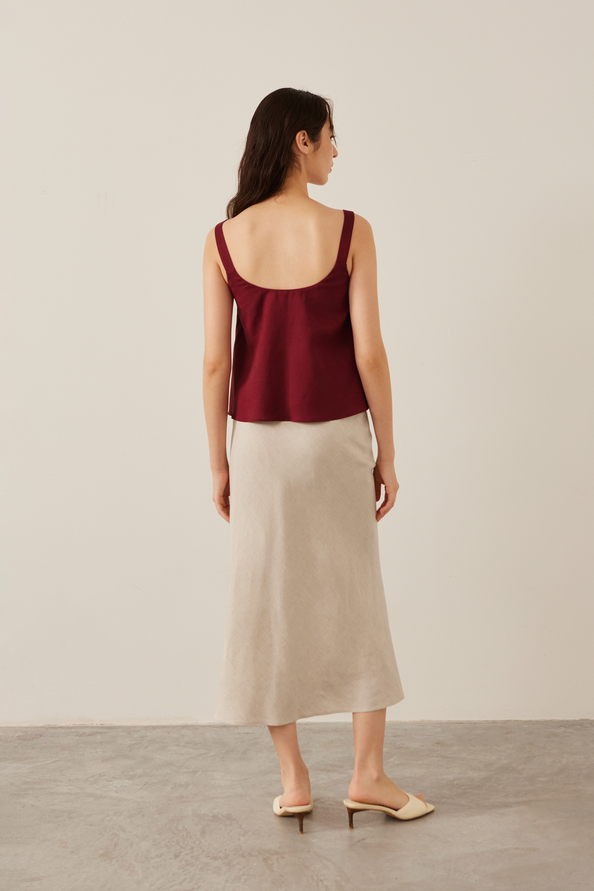 Linen Bias-Cut Midi Skirt