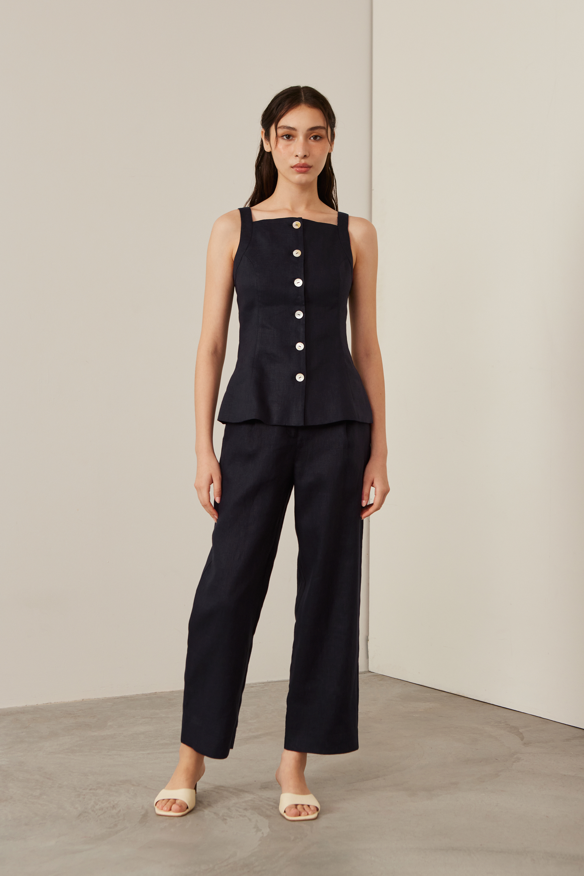 Linen Belted High-Waist Trousers