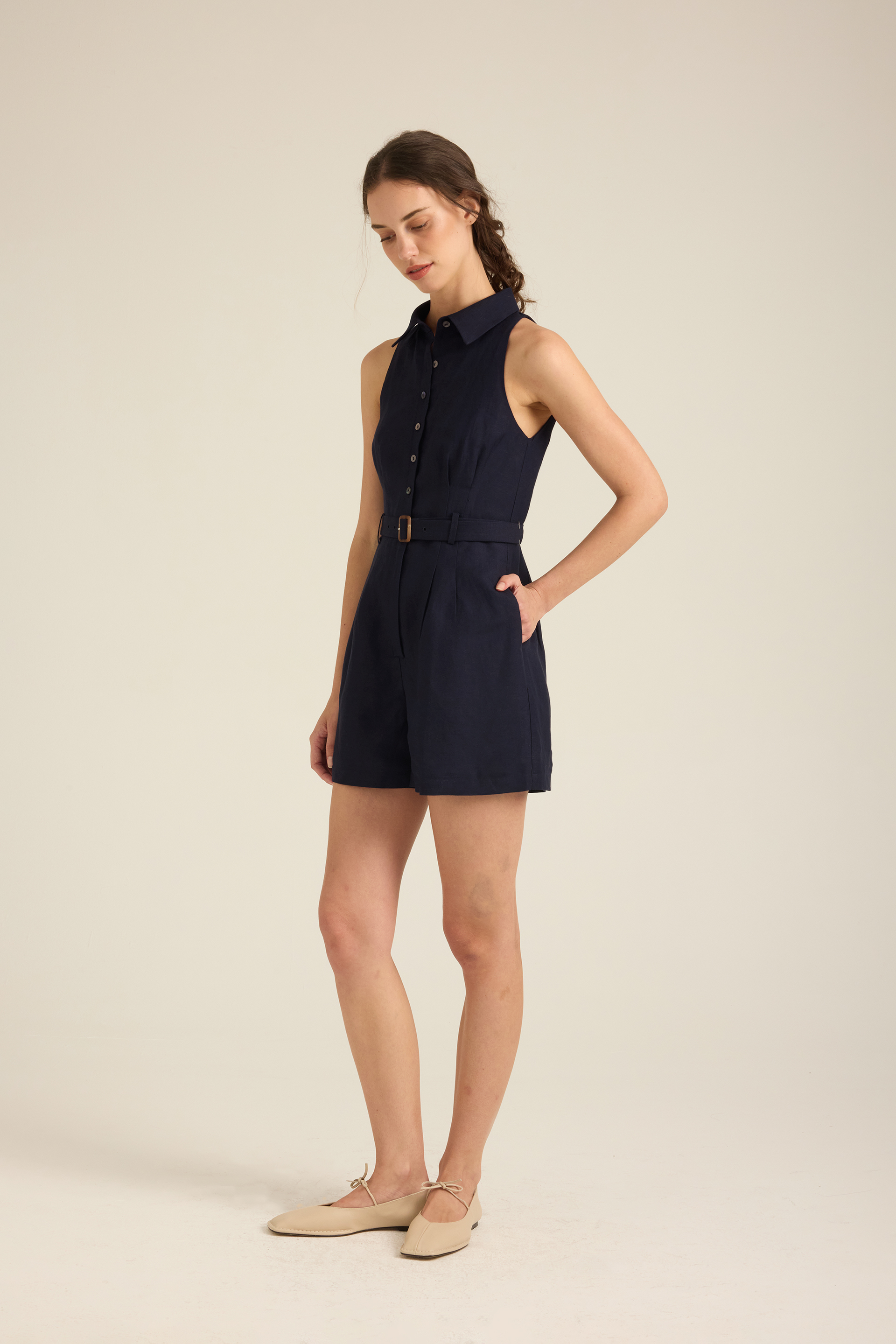 Linen Belted Romper