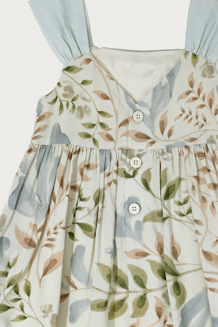 Garden Gathered-Sleeve Dress