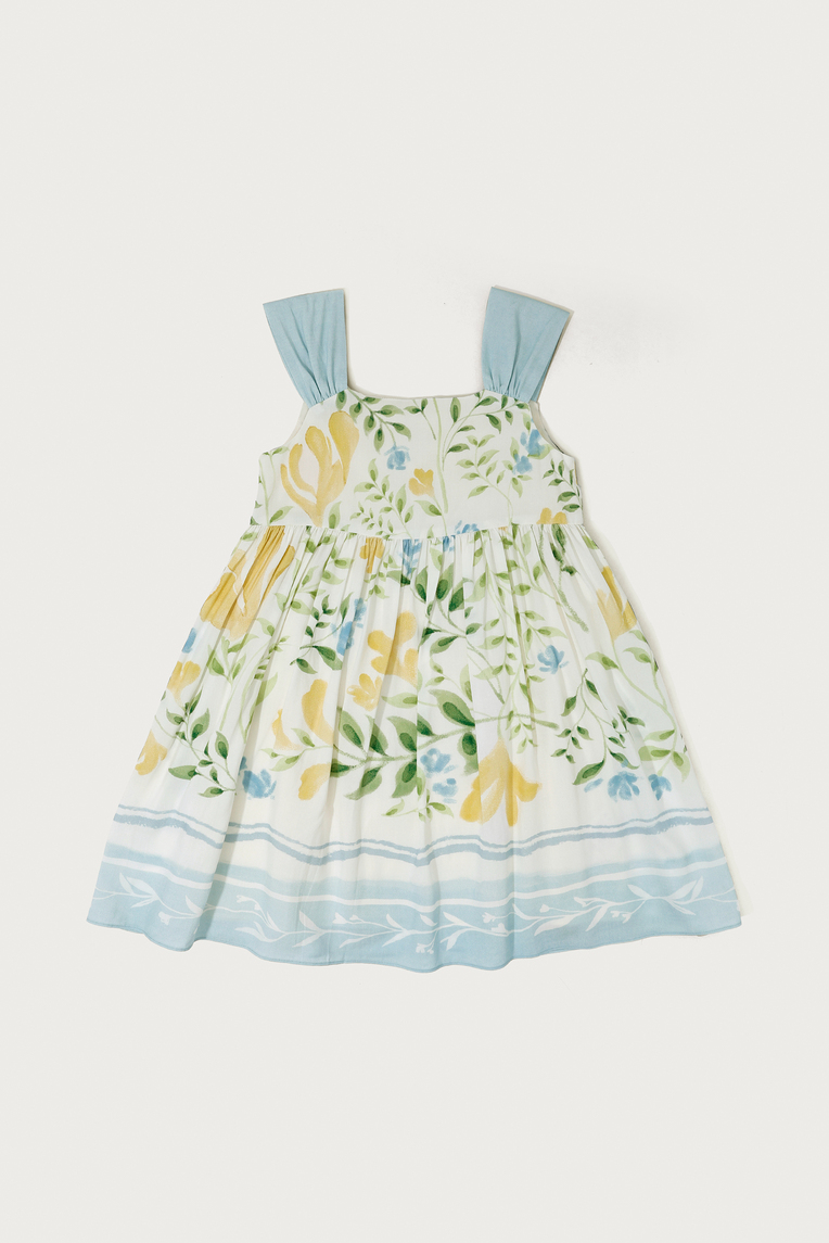 Garden Gathered-Sleeve Dress