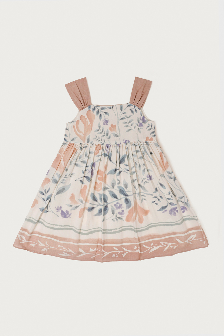 Garden Gathered-Sleeve Dress