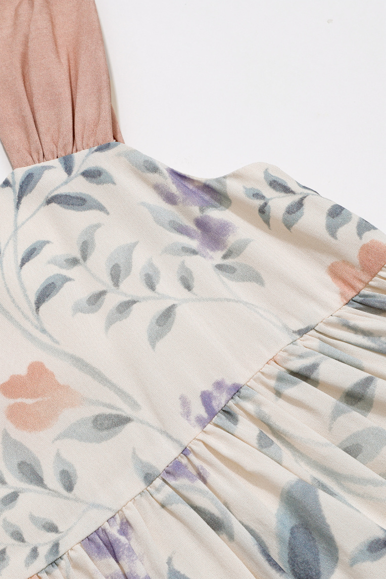 Garden Gathered-Sleeve Dress