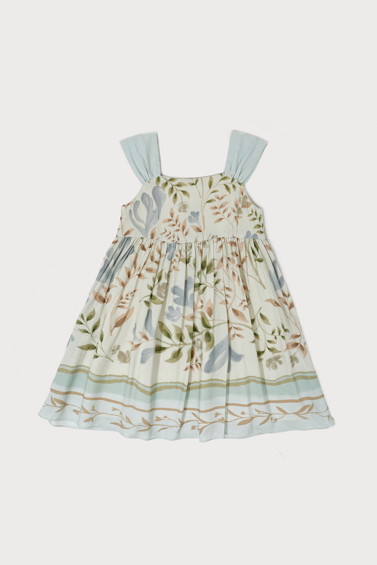 Garden Gathered-Sleeve Dress