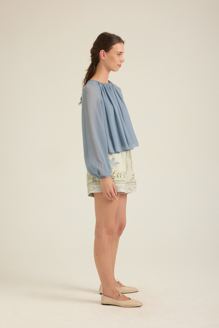 Gathered Puff-Sleeve Blouse