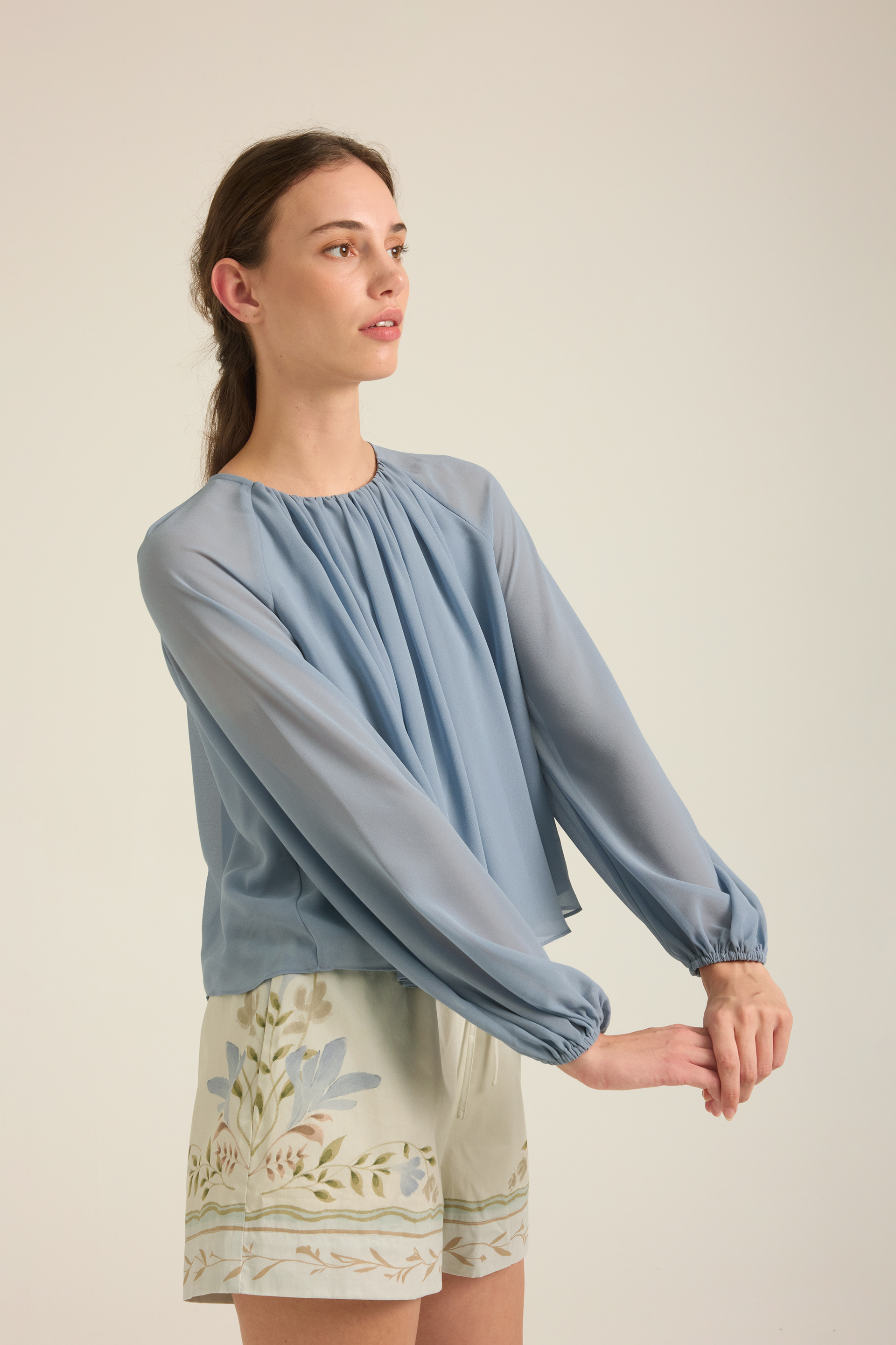 Gathered Puff-Sleeve Blouse