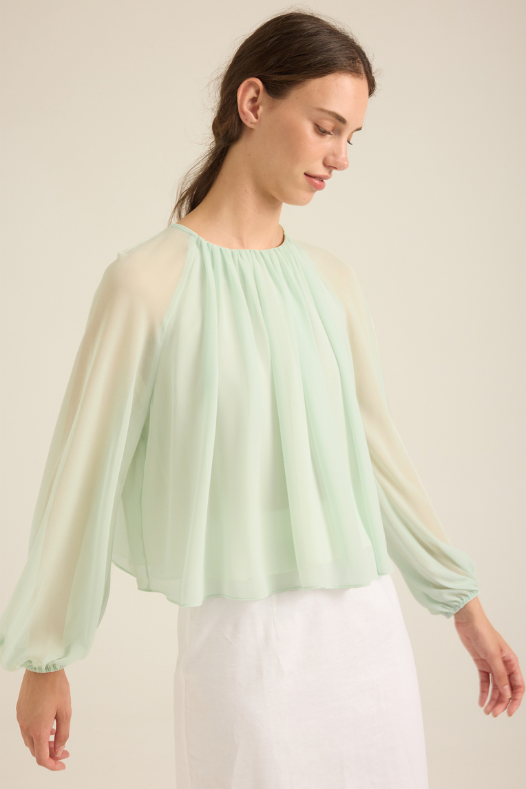 Gathered Puff-Sleeve Blouse