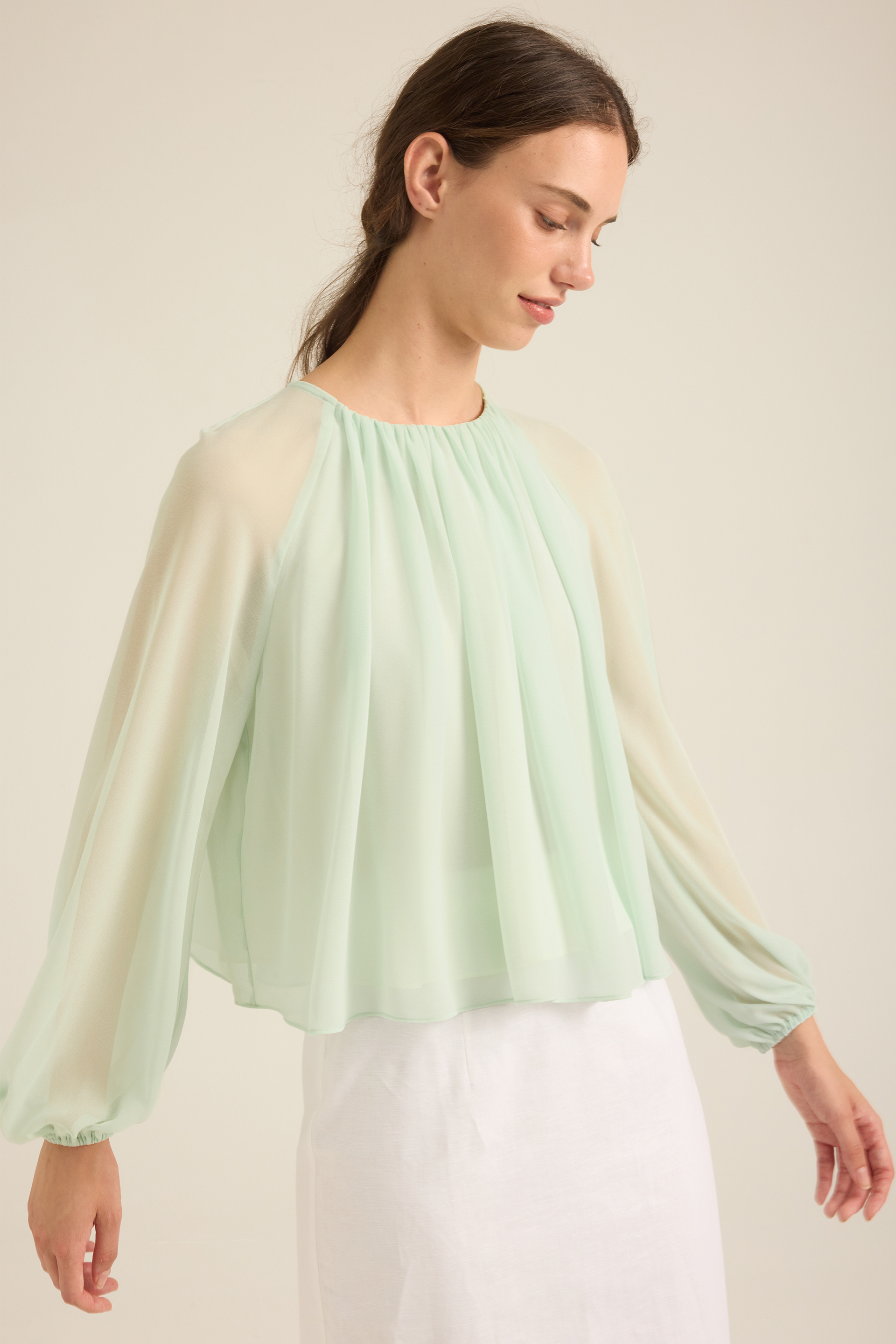 Gathered Puff-Sleeve Blouse
