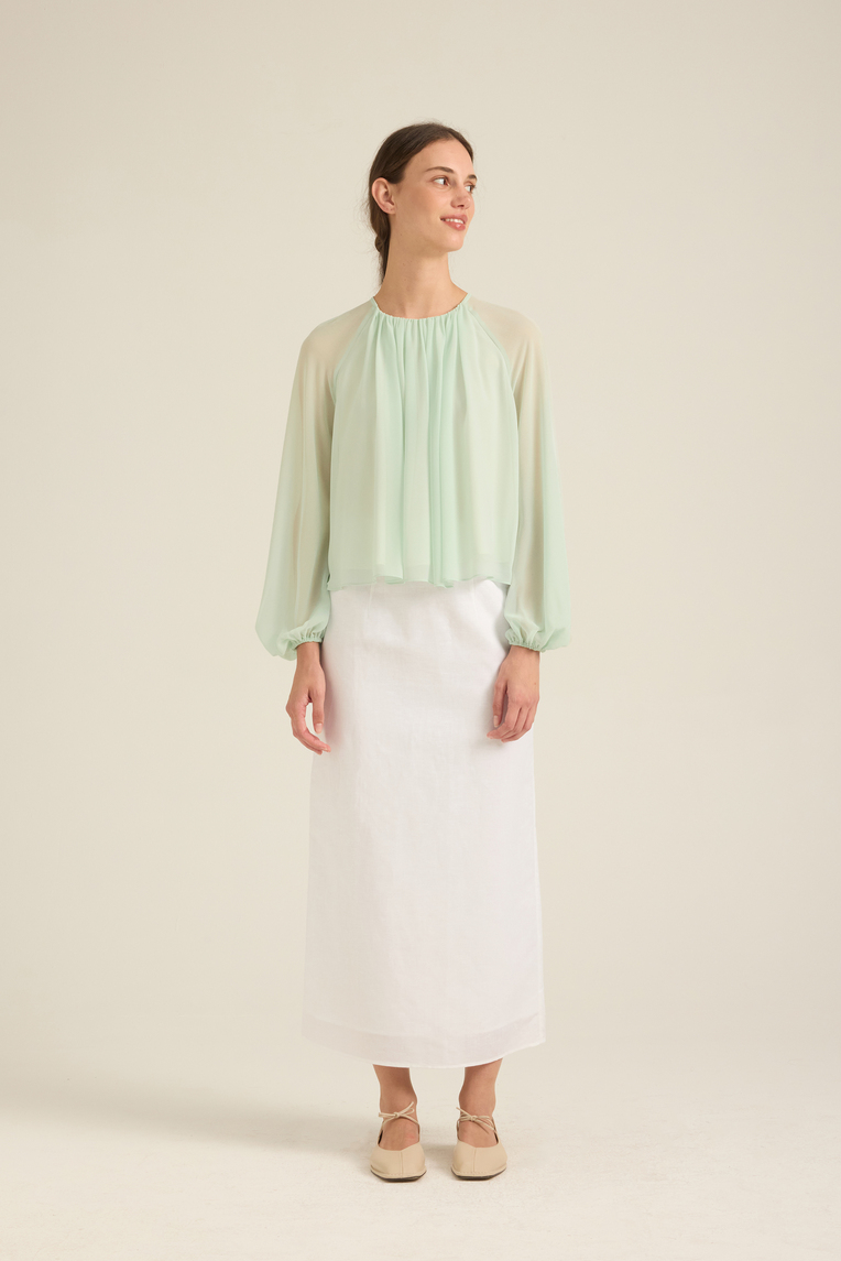 Gathered Puff-Sleeve Blouse