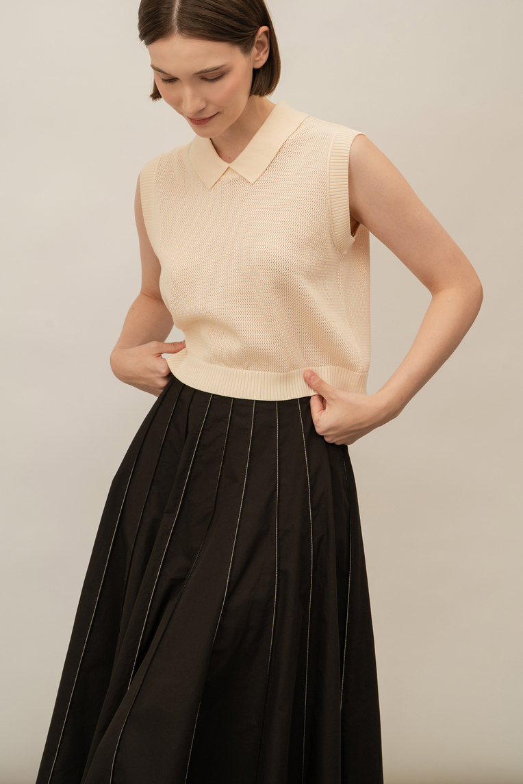 Contrast Stitch Midi Skirt