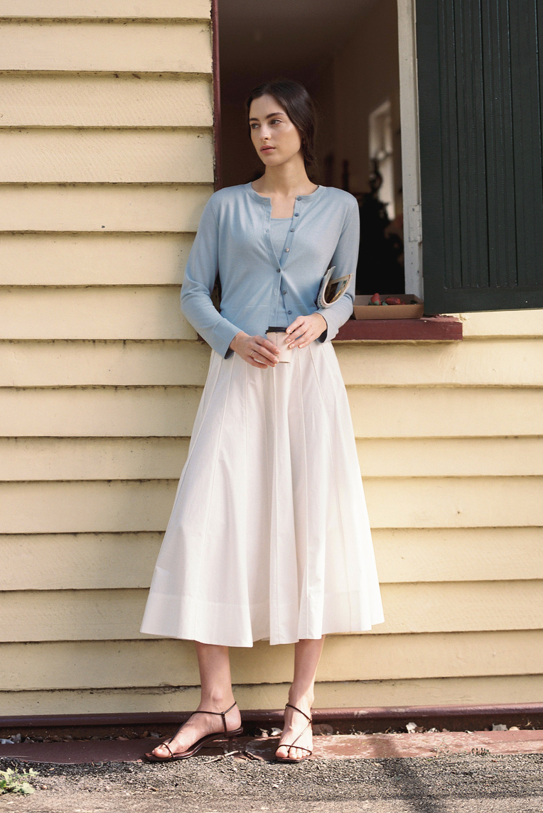 Contrast Stitch Midi Skirt