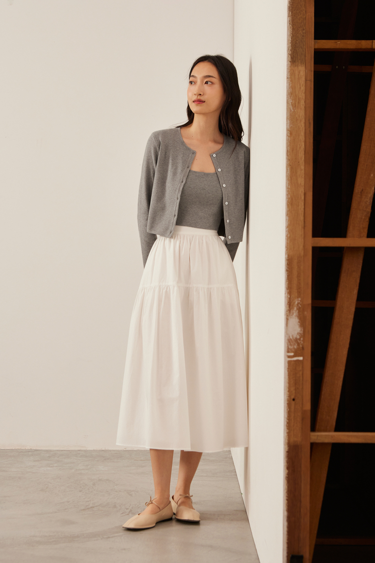 Cotton Tiered Midi Skirt