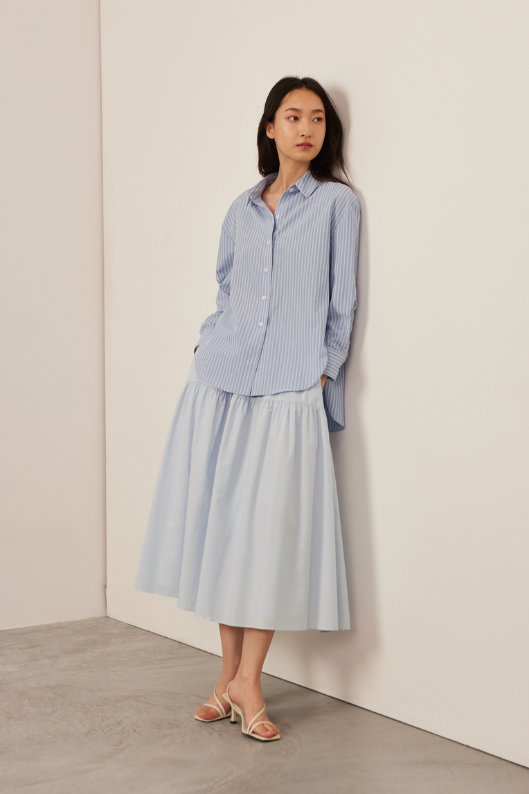 Cotton Tiered Midi Skirt