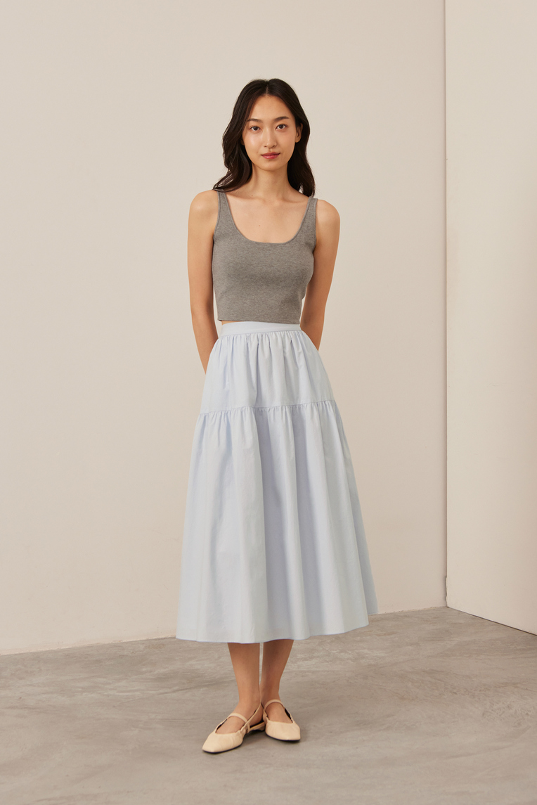 Cotton Tiered Midi Skirt