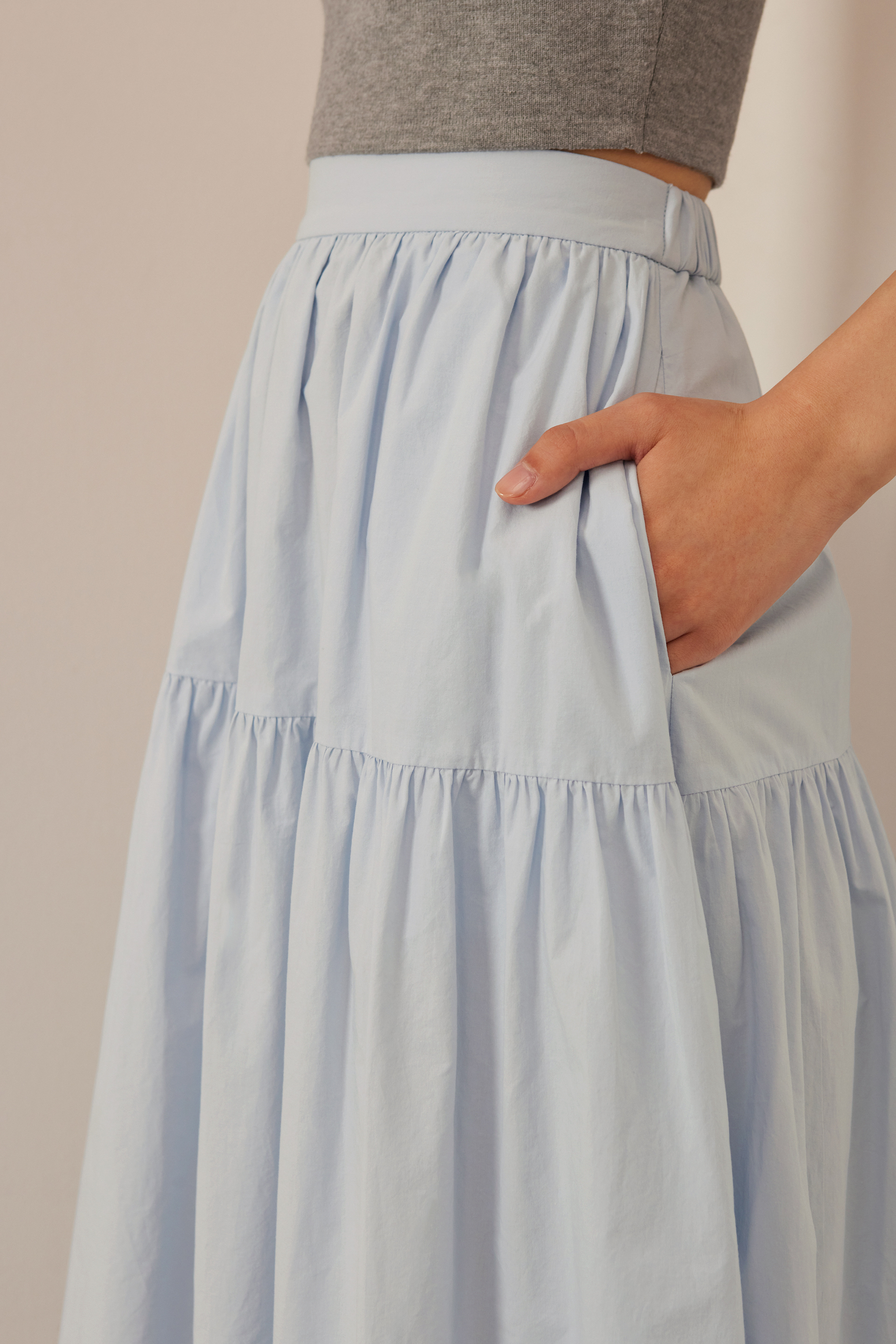 Cotton Tiered Midi Skirt