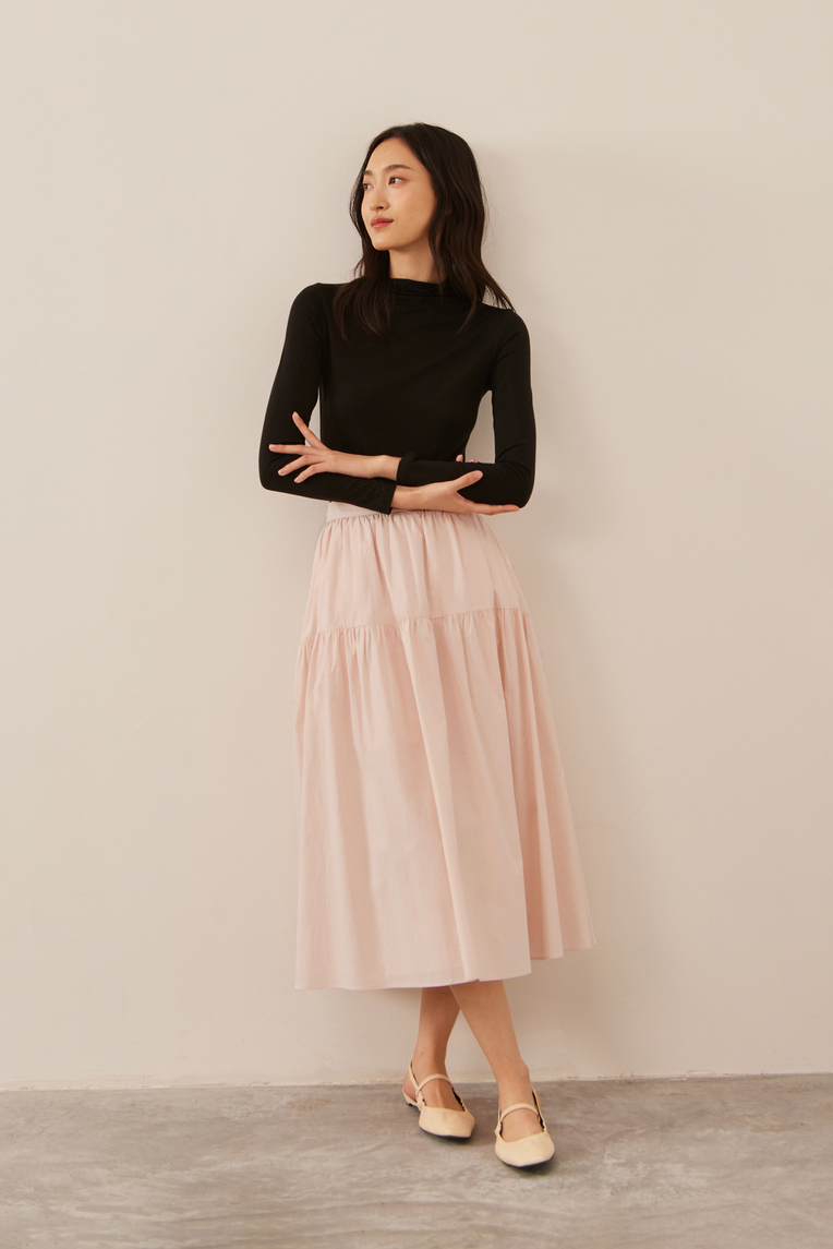Cotton Tiered Midi Skirt