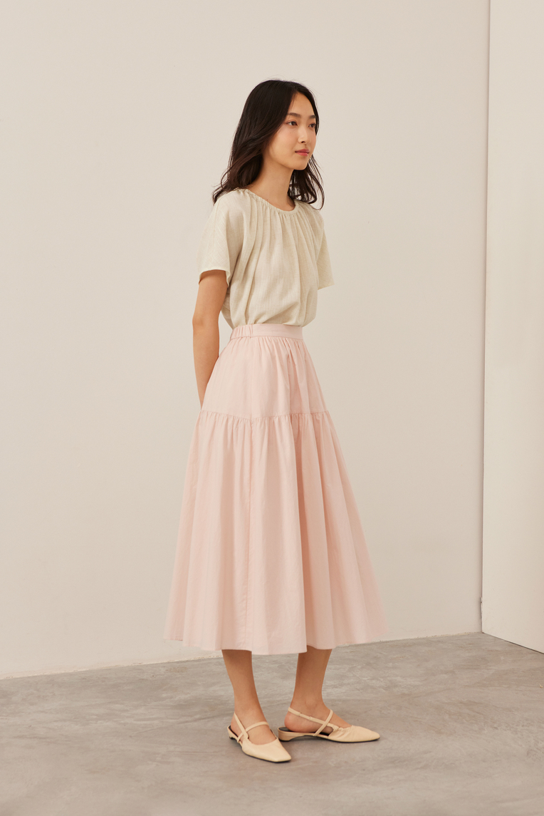 Cotton Tiered Midi Skirt