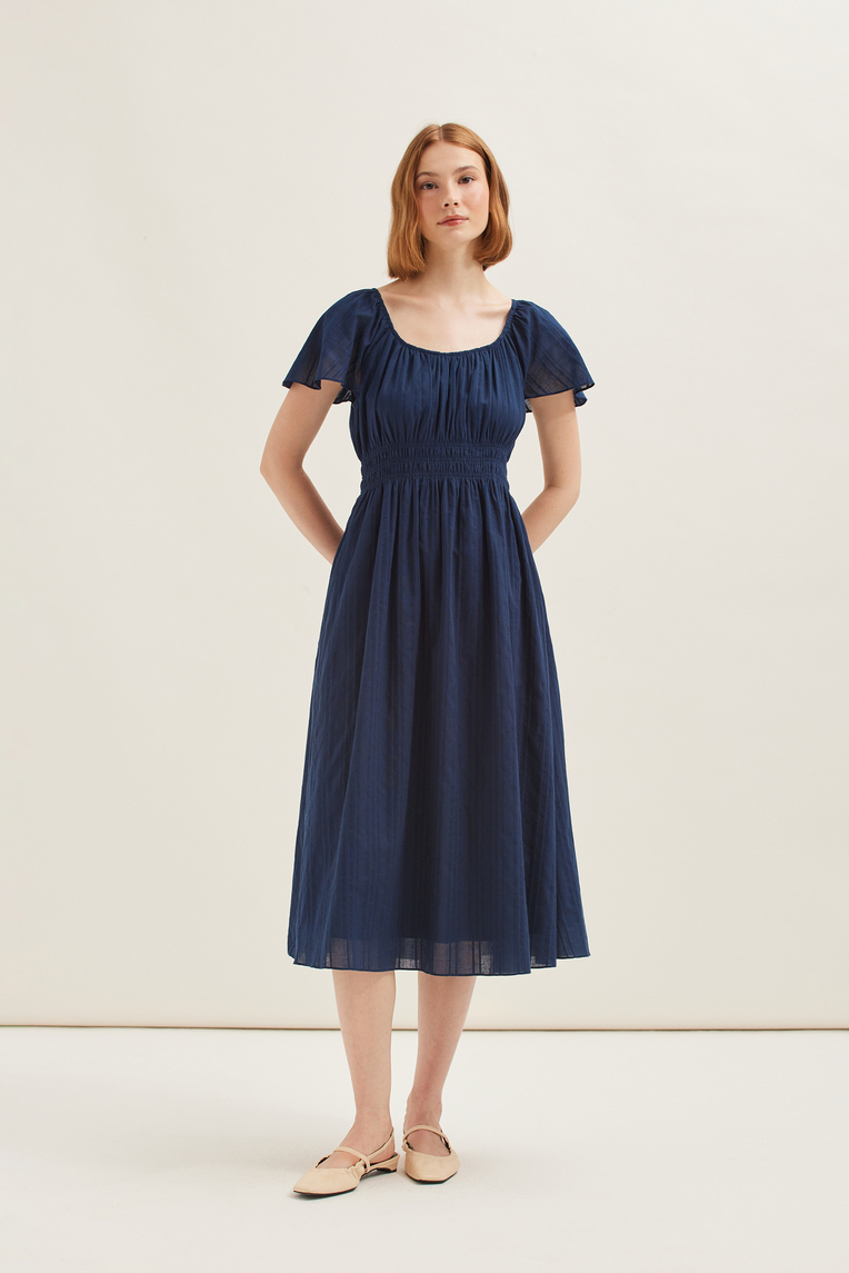 Smocked Cotton Midi Dress