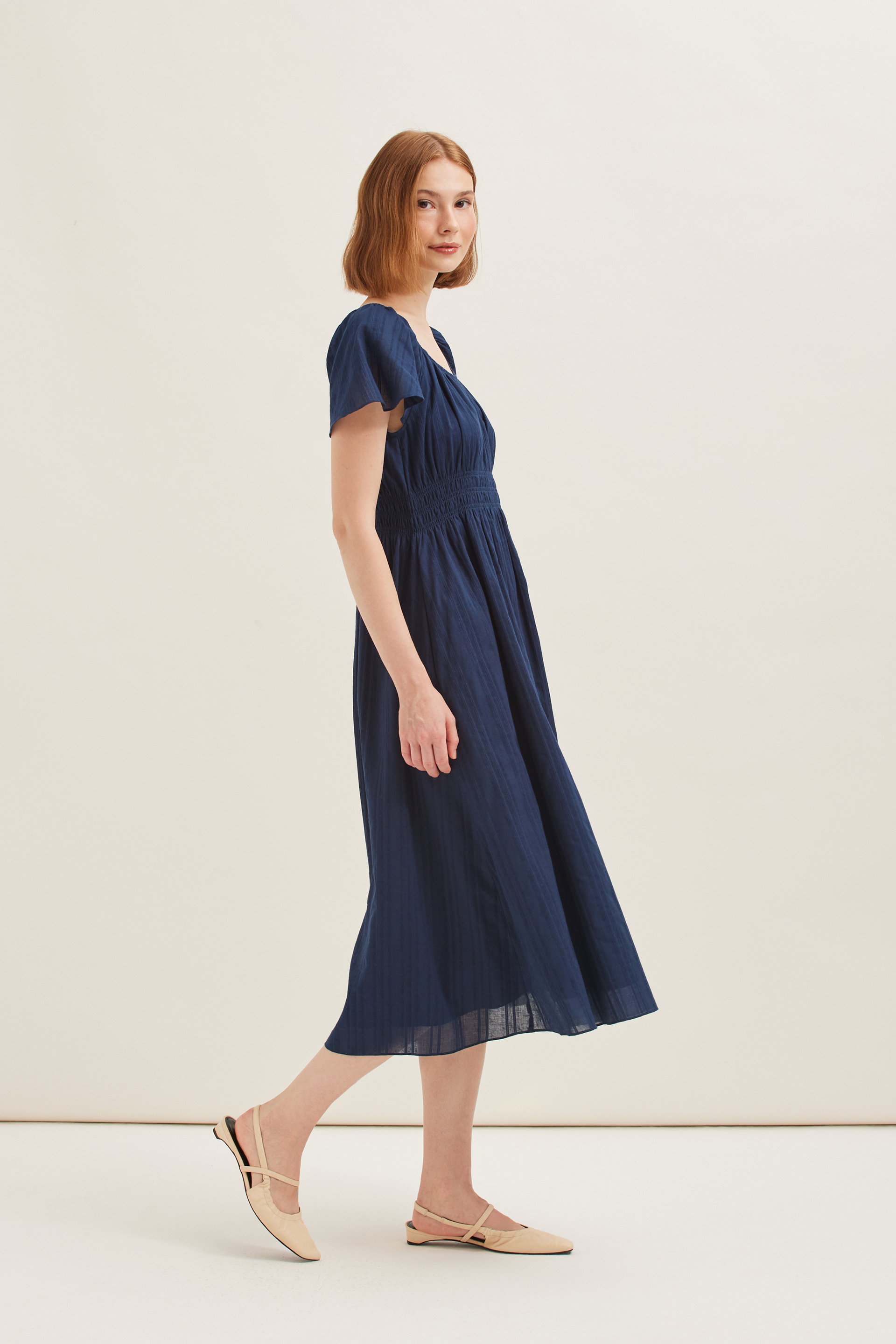 Smocked Cotton Midi Dress