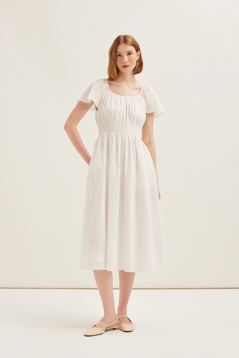 Smocked Cotton Midi Dress