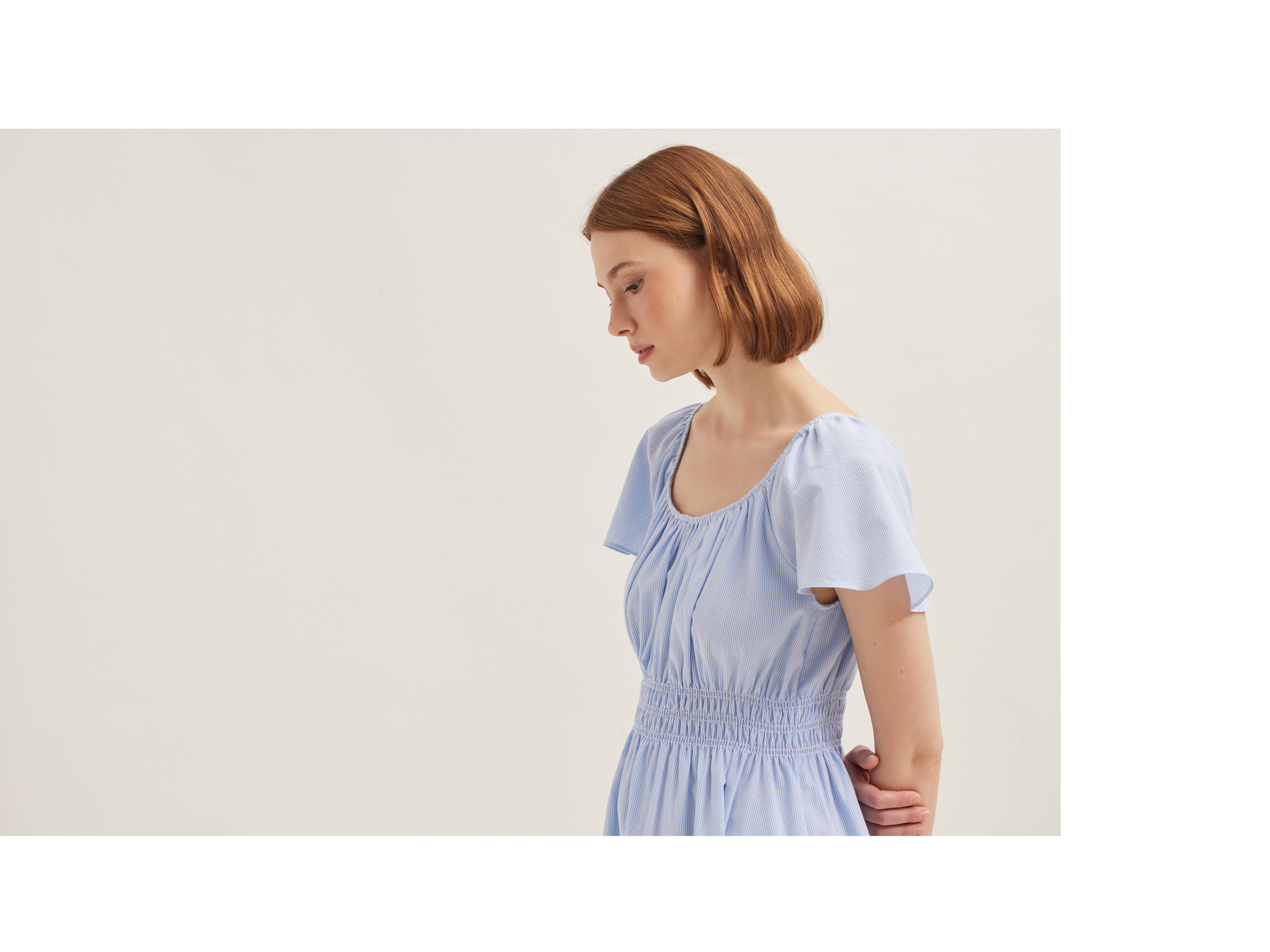 Smocked Striped Cotton Midi Dress